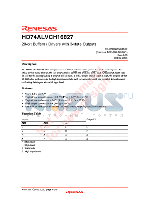 HD74ALVCH16827 datasheet - 20-bit Buffers / Drivers with 3-state Outputs