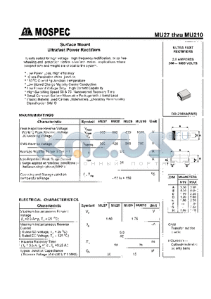 MU210 datasheet - POWER RECTIFIERS(2.0A,500-1000V)