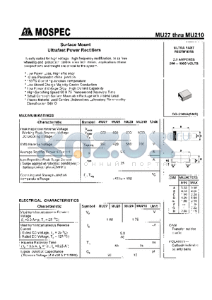 MU27 datasheet - POWER RECTIFIERS(2.0A,500-1000V)