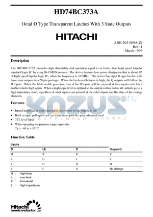 HD74BC373A datasheet - Octal D Type Transparent Latches With 3 State Outputs