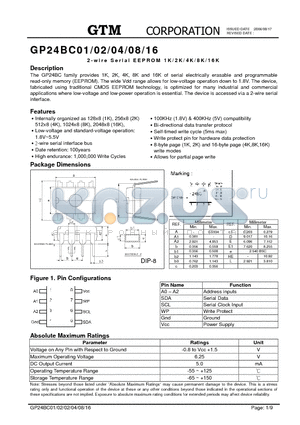 GP24BC01 datasheet - 2-WIRE SERIAL EEPROM