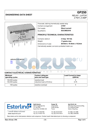 GP250720EBJ06V datasheet - RELAY - LATCH 2 PDT, 2 AMP