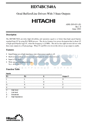 HD74BC540A datasheet - Octal Buffers/Line Drivers With 3 State Outputs