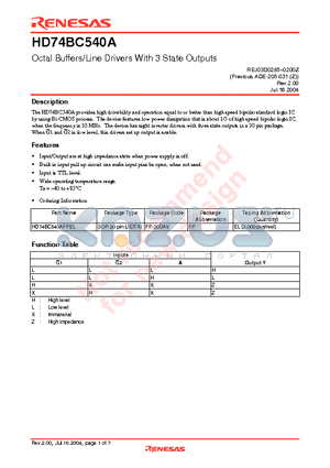 HD74BC540A datasheet - Octal Buffers/Line Drivers With 3 State Outputs