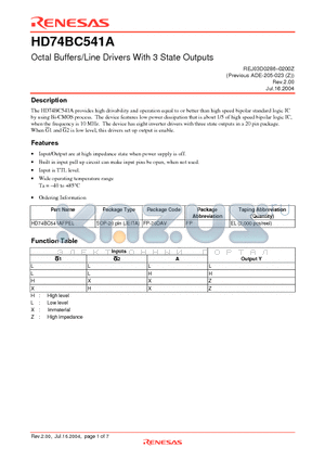 HD74BC541A datasheet - Octal Buffers/Line Drivers With 3 State Outputs