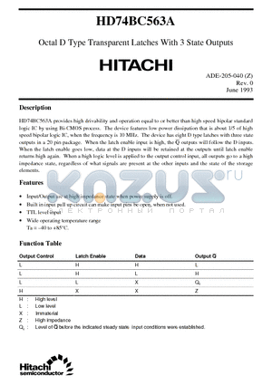 HD74BC563A datasheet - Octal D Type Transparent Latches With 3 State Outputs