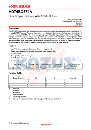 HD74BC574A datasheet - Octal D Type Flip Flops With 3 State Outputs