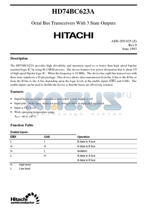 HD74BC623A datasheet - Octal Bus Transceivers With 3 State Outputs