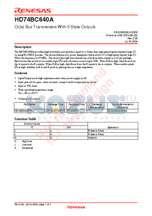 HD74BC640A datasheet - Octal Bus Transceivers With 3 State Outputs