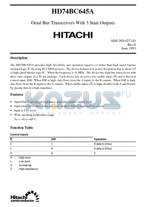 HD74BC645A datasheet - Octal Bus Transceivers With 3 State Outputs