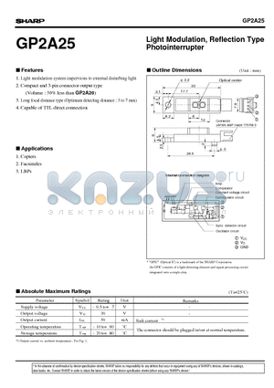 GP2A25 datasheet - Light Modulation, Reflection Type Photointerrupter