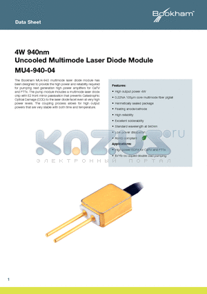 MU4-940-04 datasheet - 4W 940nm Uncooled Multimode Laser Diode Module