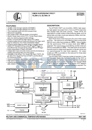 IDT72261 datasheet - CMOS SUPERSYNC FIFOO 16,384 x 9, 32,768 x 9