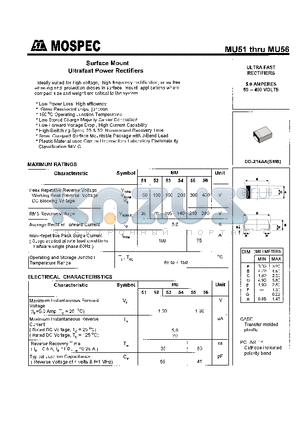MU56 datasheet - POWER RECTIFIERS(5.0A,50-400V)