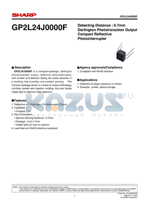 GP2L24BCJ00F datasheet - Detecting Distance : 0.7mm Darlington Phototransistor Output Compact Refl ective Photointerrupter