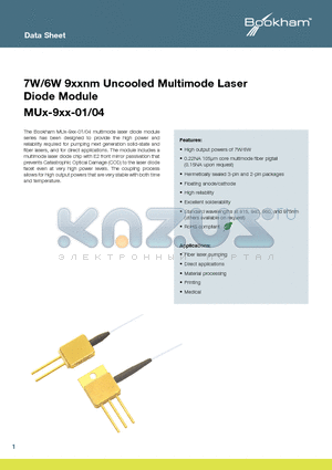 MU7-915-04 datasheet - 7W/6W 9xxnm Uncooled Multimode Laser Diode Module