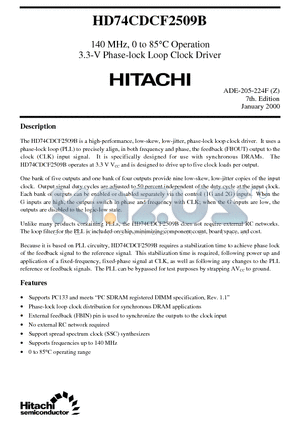 HD74CDCF2509B datasheet - 140 MHz, 0 to 85`C Operation 3.3-V Phase-lock Loop Clock Driver