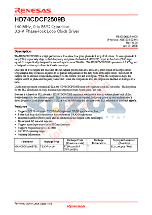 HD74CDCF2509BTEL datasheet - 140 MHz, 0 to 85`C Operation 3.3-V Phase-lock Loop Clock Driver