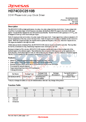 HD74CDC2510BTEL datasheet - 3.3-V Phase-lock Loop Clock Driver