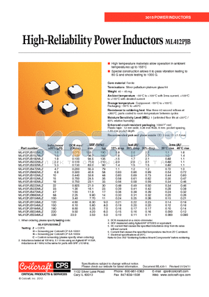 ML412PJB datasheet - High-Reliability Power Inductors