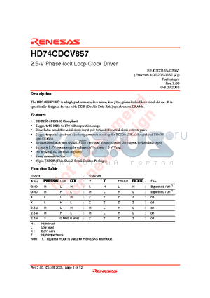 HD74CDCV857 datasheet - 2.5-V Phase-lock Loop Clock Driver