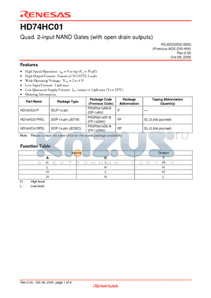 HD74HC01FPEL datasheet - Quad. 2-input NAND Gates (with open drain outputs)