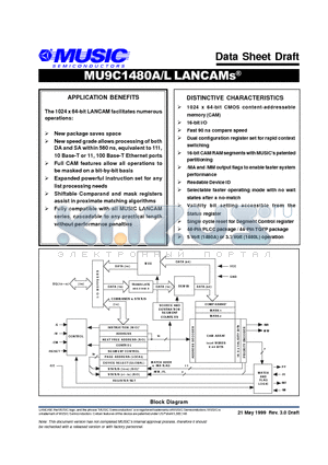 MU9C1480A-70DC datasheet - The 1024 x 64-bit LANCAM facilitates numerous 1024 x 64-bit CMOS content-addressable memory (CAM)