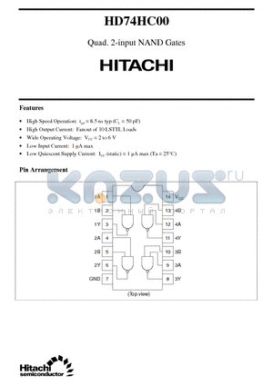 HD74HC00 datasheet - Quad. 2-input NAND Gates