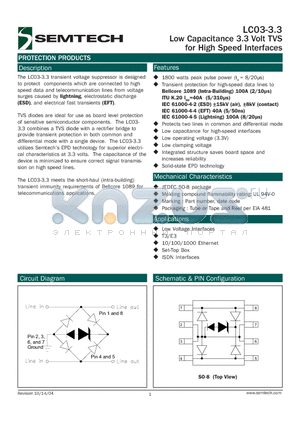 LC03-3.3.TBT datasheet - Low Capacitance 3.3 Volt TVS for High Speed Interfaces