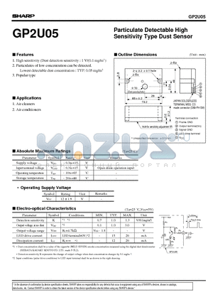 GP2U05 datasheet - Particulate Detectable High Sensitivity Type Dust Sensor