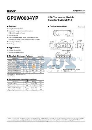 GP2W0004YP datasheet - IrDA Transceiver Module