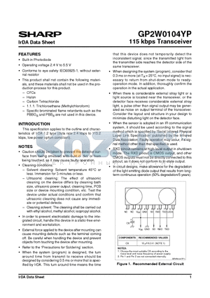 GP2W0104YP datasheet - 115 kbps Transceiver