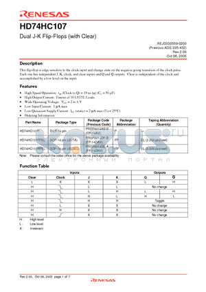 HD74HC107 datasheet - Dual J-K Flip-Flops (with Clear)