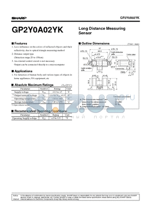 GP2Y0A02 datasheet - LONG DISTANCE MEASURING SENSOR