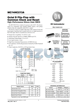 MC74HC273ADWR2 datasheet - OCTAL D FLIP FLOP WITH COMMON CLOCK AND RESET