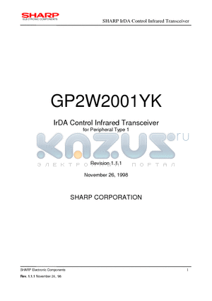 GP2W2001YK datasheet - IrDA Control Infrared Transceiver for Peripheral Type 1