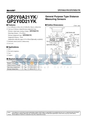 GP2Y0D21YK datasheet - General Purpose Type Distance Measuring Sensors