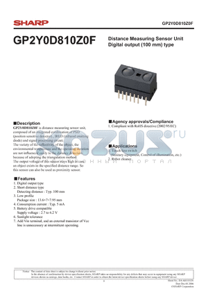 GP2Y0D810Z0F datasheet - Distance Measuring Sensor Unit Digital output (100 mm) type