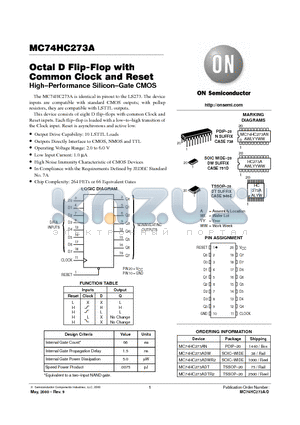 MC74HC273AN datasheet - OCTAL D FLIP FLOP WITH COMMON CLOCK AND RESET
