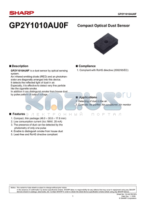 GP2Y1010AU0F datasheet - Compact Optical Dust Sensor