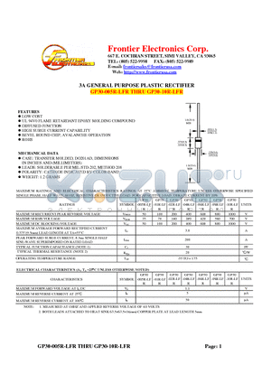 GP30-005R-LFR datasheet - 3A GENERAL PURPOSE PLASTIC RECTIFIER