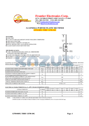 GP30-02G datasheet - 3A GENERAL PURPOSE PLASTIC RECTIFIER