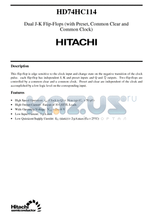 HD74HC114 datasheet - Dual J-K Flip-Flops (with Preset, Common Clear and Common Clock)