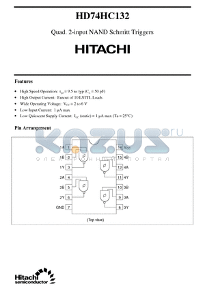 HD74HC132 datasheet - Quad. 2-input NAND Schmitt Triggers