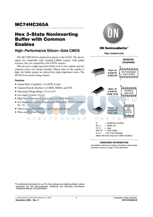 MC74HC365ANG datasheet - Hex 3-State Noninverting Buffer with Common Enables