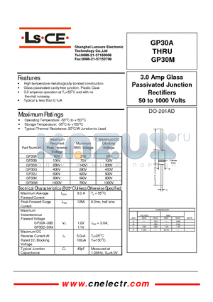 GP30A datasheet - 3.0Amp glass passivated junction rectifiers 50to1000 volts