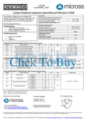 LSU308 datasheet - N-CHANNEL JFET