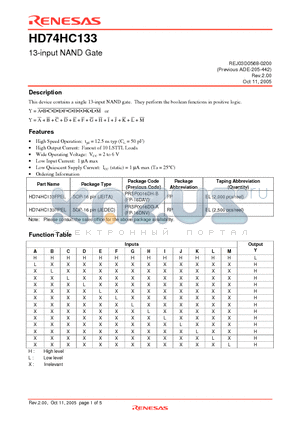 HD74HC133RPEL datasheet - 13-input NAND Gate