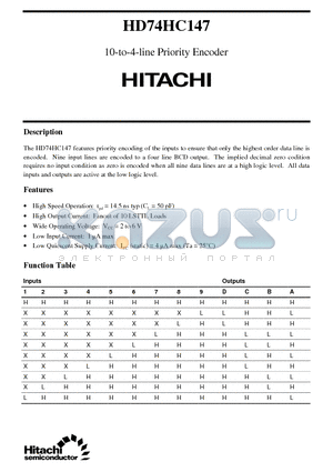HD74HC147 datasheet - 10-to-4-line Priority Encoder