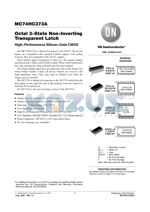 MC74HC373ANG datasheet - Octal 3−State Non−Inverting Transparent Latch High−Performance Silicon−Gate CMOS